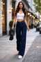 Tweety Dark Blue Stretch Fabric Super High-Waist Relaxed Leg Denim Palazzo Pants