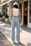 Efes Light Blue Snow Stretch Fabric Super High-Waist Relaxed-Leg Denim Palazzo Pants - 5