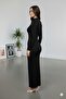Long Sleeve Bodycon Stretch Fabric Fabric Maxi Hijab Dress Black - 3