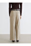 Beige wide leg women's trousers with belt from plus-store - 4