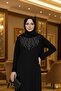 Women's Sandy Stone Detailed Black Hijab Dress Plus Size - 2