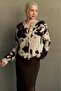 Beige Crew Neck Patterned Buttoned Women's Knit Cardigan MG2655