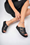 Genuine Leather Women's Black Leather Slippers Dp62-0213