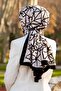 Luxury Medina Silk with Geometric Pattern Black - White Color 75X195 Wrinkle Free Shal Moss Crepe Stitch Type It - 2