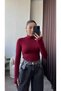Women's Burgundy Turtleneck Finger-Detail Blouse - 2