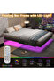 Floating Bed Frame with LED Lights & Charging Station, Grey Linen Metal Platform, Easy Assembly - 7