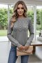 Women's Openwork Patterned Crew Neck Casual Long Sleeve Knitwear Sweater Light Gray