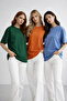 Women's 3-Pack Blue-Green-Orange 100% Cotton Oversize Basic T-Shirt Crew Neck Relaxed T-Shirt