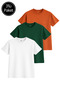 Women's 3 Pack Orange-Green-White 100% Cotton Oversize Basic T-Shirt Crew Neck Relaxed T-Shirt - 3