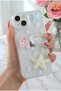 iPhone 13/14/15 Case Transparent Glittery Starfish 3D Jellyfish Shell Design Patterned Silicone - 4
