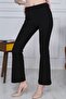 Flared Leg Elastic Waist Lycra Fabric Trousers Black Without Pockets