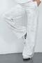 Zenara Women's 3 Thread Non-Shardon Cotton Wide Leg Sweatpants-Ecru-Grey Printed - 6