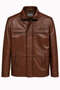 Men's Brown Genuine Leather Mock Neck Jacket - 3