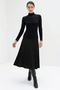 Stand Collar Jewelled Lycra Slim Fit Black Knitted Blouse - 7