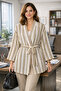 Loincloth Bathrobe Hand-Woven Kimono Caftan Belted Striped Red Green Natural Fabric Pareo - 5