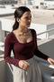 Kadın Kare Yaka Basic Uzun Kollu Body - 3