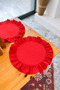2Li Lovely Series Dak Linen Ruffle Detailed Round American Tablecloth/Placemat Red