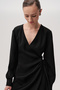 Double Breasted Collar Waist Tied Long Sleeve Regular Mini Black Dress - 5