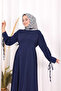 Lacing Detailed Dress 6015 Navy Blue - 5