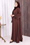 Oval Gathered Sleeve Cuffs Elastic Zippered Full Length Ferace 6005 Brown - 3