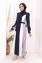 Waist Belted Three Color Dress 3901 Navy Blue - 3