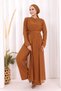 Chiffon Cloak Detail Waist Belted Jumpsuit 3330 Tan - 2
