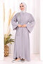 Shoulder Stone Embroidered Waist Tie Ferace 7805 Gray - 2