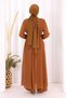Chiffon Cloak Detail Waist Belted Jumpsuit 3330 Tan - 4