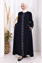 Floor-Length Buttoned Ferace Dress 3975 Navy Blue