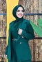 Button Detail Blazer Jacket Loose Pants Set 8302 Emerald - 4