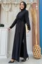 Chiffon Cloak Detail Waist Belted Jumpsuit 3330 Black - 2