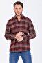 Men's Burgundy Winter Shirt with Checkered Pockets and Buttoned Collar - 3