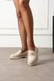 Women's Beige Matte Patent Leather Stone Chain Detailed Thick Serrated Sole Loafer Shoes - 4