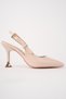 Women's Beige Patent Leather Buckle Pointed Stylish Heeled Stiletto Shoes - 2