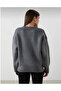 Women's Knitwear Regular Fit Crew Neck Anthracite Extra Soft Wool Textured Oversized Women's Sweater - 3