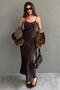 Brown Adjustable Strap Lace Detailed Women's Satin Dress Mg2660 - 4