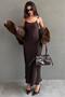 Brown Adjustable Strap Lace Detailed Women's Satin Dress Mg2660 - 5