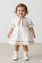 Lace Detailed Ribbon Short Sleeve Ecru Girl's Baby Cotton Dress