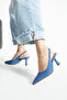 Cino Women's Blue Denim Plain Open Back 7cm Evening Dress Heeled Shoes - 3