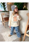 Kız Çocuk Ecru Brioche Au Caramel Printed Sweatshirt Oversized Cut Casual Top - 2