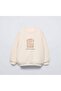 Kız Çocuk Ecru Brioche Au Caramel Printed Sweatshirt Oversized Cut Casual Top