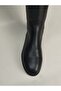 Women's Genuine Leather Back Zipper Black Floater Boots with Leopard Detail - 2