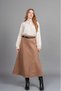 Women's Winter Tan Premium Striped Cashmere Skirt Belt Detailed Straight Waist Modern Cut Stylish Daily Comfortable 6853