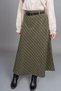 Women's Winter Khaki Premium Striped Cashmere Skirt Belt Detailed Straight Waist Modern Cut Stylish Daily Comfortable 6853 - 3