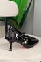 Women's Sarah Black Patent Leather 7cm Thin Heel Front Buckle Shoes Stiletto - 3