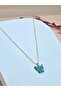 Turquoise Acrylic Stone Chain Necklace with Butterfly Figure - 3