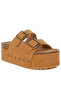 Women Studded Faux Leather Slip Ons in Tan