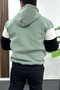Men's Slim Fit Color Block Hooded Sweatshirt Light Green Edw438 - 4
