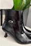 Women's Fairy Black Buckle 7cm Heeled Pointed Toe Zippered Boots - 5