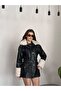 Long Leather Jacket with Fur Detail on the Collar and Cuffs